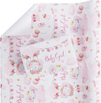 Aimyoo Pink Baby Shower Wrapping Paper Roll - 17 Inch X 16.5 Feet - Cute Elephant with Baby Girl Letter Design Perfect for Girls, Birthday, Party