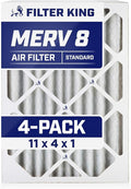 Filter King 11x4x1 Air Filter | 4-PACK | MERV 8 HVAC Pleated A/C Furnace Filters | MADE IN USA | Actual Size: 11 x 4 x .75"