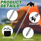 JaGely 20 Pcs 12 Inch Tent Stakes Screw in Camping Stake Heavy Duty Metal Spikes Ground Anchor Peg Threaded Tent Spikes with Hex Head Driver for Camping Garden Inflatable Outdoor Decor (Black)