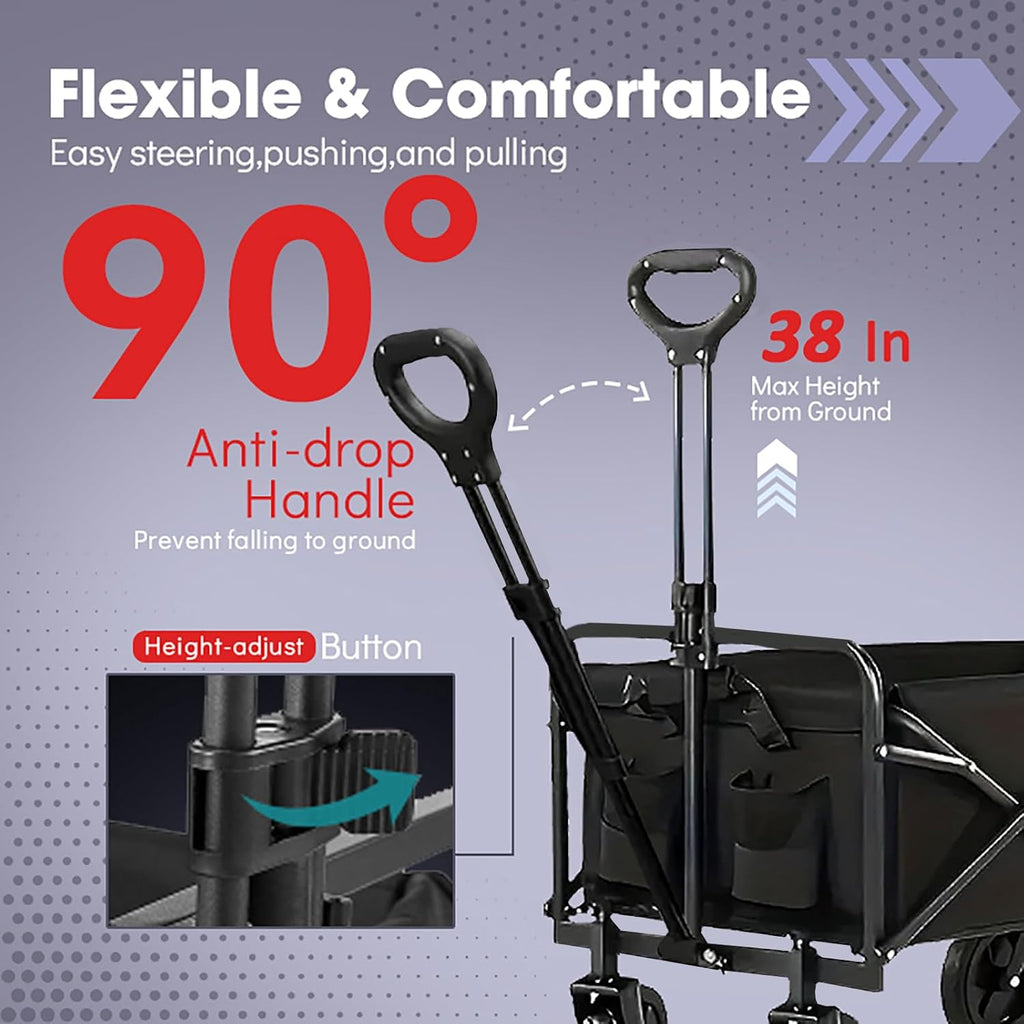 240L Capacity Foldable Wagon with Brakes, 49" Extra Long Extender Wagon Cart 460lbs Heavy Duty Collapsible Utility Cart with All-Terrain Big Wheels for Camping, Shopping, Beach