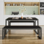 SHA CERLIN Kitchen Dining Table Set for 4 with Benches, Rustic Small Space Saving Dinette, Heavy Duty Metal Frame