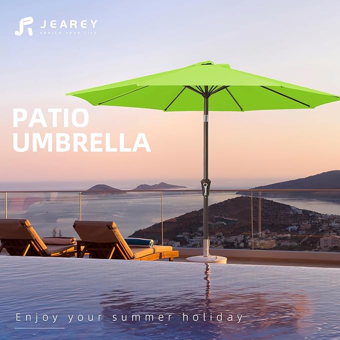 JEAREY 10FT Outdoor Patio Umbrella Outdoor Table Umbrella with Push Button Tilt and Crank, Market Umbrella 8 Sturdy Ribs UV Protection Waterproof for Pool, Garden (Apple Green)