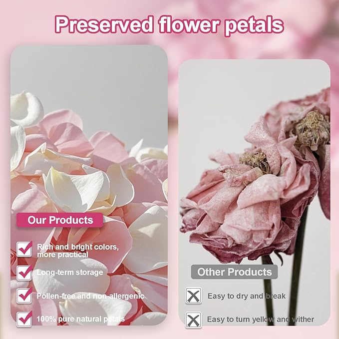 3.5 Oz Dried Rose Petals Wedding Biodegradable Petals, Natural Preservation Real Flower Petals, Suitable for Flower Petals for Flower Girl, Romantic Night, Table Decoration (White+Pink, 100g)
