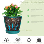 6 Inch Plant Pots, 6 Pack Indoor Flower Pots, Planters with Drainage Holes and Trays for Orchids, Violets, Succulents, Herbs, and Other Plants,Blue-Green