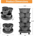 VECELO 5 Tier Vertical Garden Planter, Self Watering Stackable Planters with Wheels for Strawberries, Herbs, Flowers, Vegetables, Dark Gray