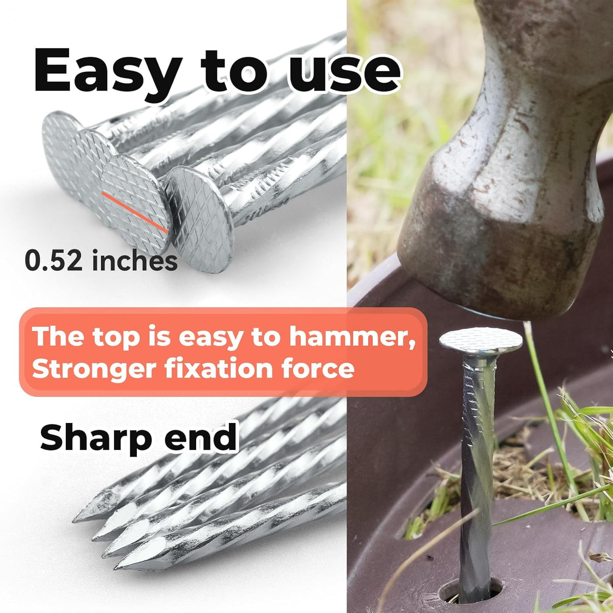 8" Heavy Duty Spiral Landscape Spikes - Solid Galvanized Metal Garden Stakes for Fixing Paver Edging, Weed Barriers, Artificial Turf, Tent and More (100 Pack)