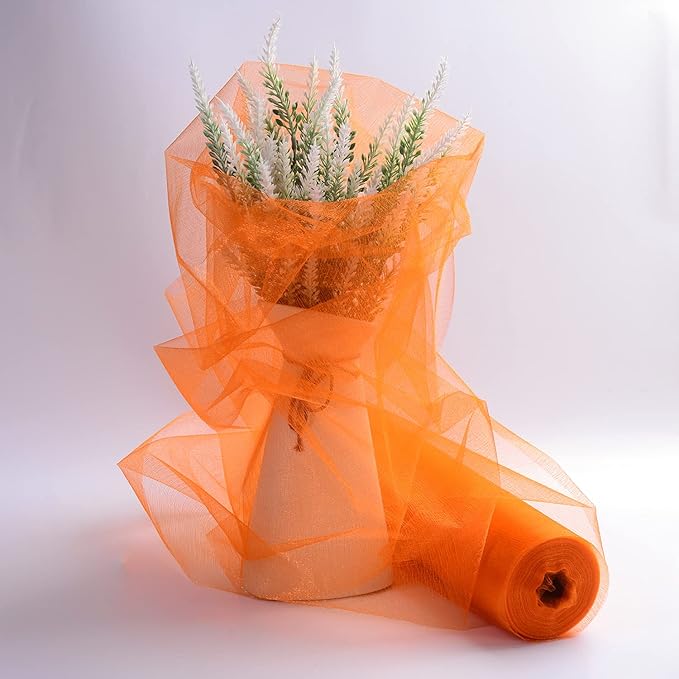Crystal Organza Fabric Tulle - 16" by 50 Yards Sheer Fabric for Wedding Party Decoration Bridal Shower Tutu Roll Netting Spool Ribbon Wrapping (Orange)