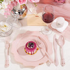 WDF 120 Pieces Heavy Duty Pink Plastic Silverware - Pink Plastic Cutlery Set - Disposable Pink Utensils - Disposable Flatware Includes 40 Forks, 40 Spoons, 40 Knives for Party, Wedding