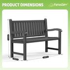PatioZen Outdoor Bench, Waterproof & Weatherproof Garden Bench with Ergonomic Design, 2-Person Resin Bench for Porch, Deck, Patio, Outdoor, Garden & Park(Black)