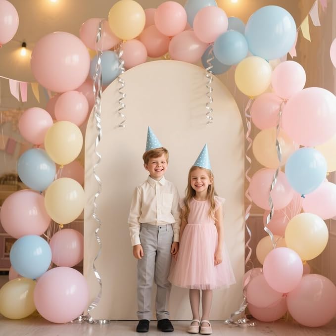 Ledido Wedding Arch Backdrop Cover 6FT Arch Covers Fitted Stretchy Spandex Round Top Stand Backdrop Cover for Wedding Banquet Ceremony Birthday Party Baby Shower Event Decoration,Beige