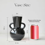 7 Inch Black Ceramic Vase with 2 Handles, Modern Flower Vase Decorative Vases for Bouquet, Unique Vases for Home Decor Farmhouse Living Room Table Centerpieces Wedding Decorations