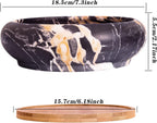 ARTKETTY Succulent Pots - 7.3 Inch Ceramic Bonsai Pots with Trays Set of 2, Large Succulent Plant Pots with Drainage Shallow Planters for Indoor Plants Marble Cactus Flower Plant Container Bowl