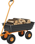 4 Cu.Ft. 600Lbs Garden Cart Dump Wagon, Heavy-Duty 4 Wheel Wheelbarrow Yard Cart with 10-Inch All-Terrain Wheels, Features A Quick-Release Tipping Function, for Courtyards, Farm and Gardening