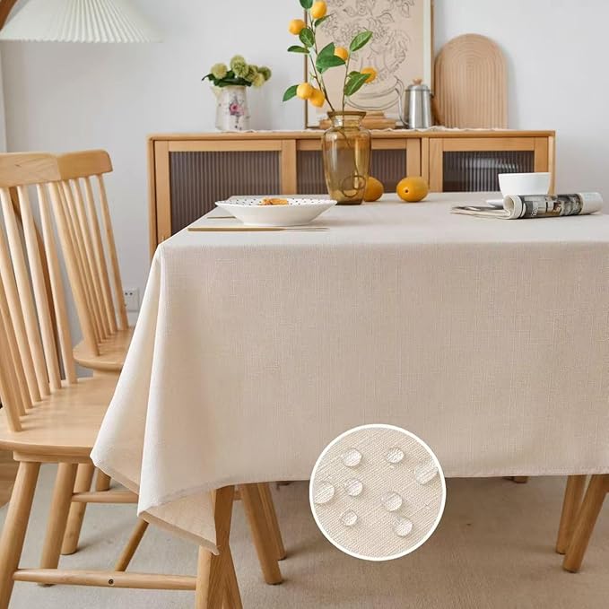 NLMUVW Rectangle Linen Tablecloth 78 Inch, Champagne Tablecloth Textured Water Resistant Farmhouse Table Cover for Cafe Kitchen Dining, 54 x 78 Inch