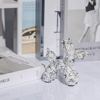 Creative Balloon Dog Statues Small Ceramic Animal Sculpture Modern Home Decor Living Room Desktop Decorations Bedroom Office Cabinet Ornament (White-B)