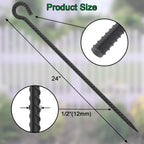 Rebar Stakes 24 Inch with Loop (Set of 6) | 1/2 Inch Thick Tree Stakes and Supports, Steel Tarp Pegs, Camping Tent Ground Anchors | Create Rope Border, Fence, Pathway | for 1.18" Diameter Rope (Black)