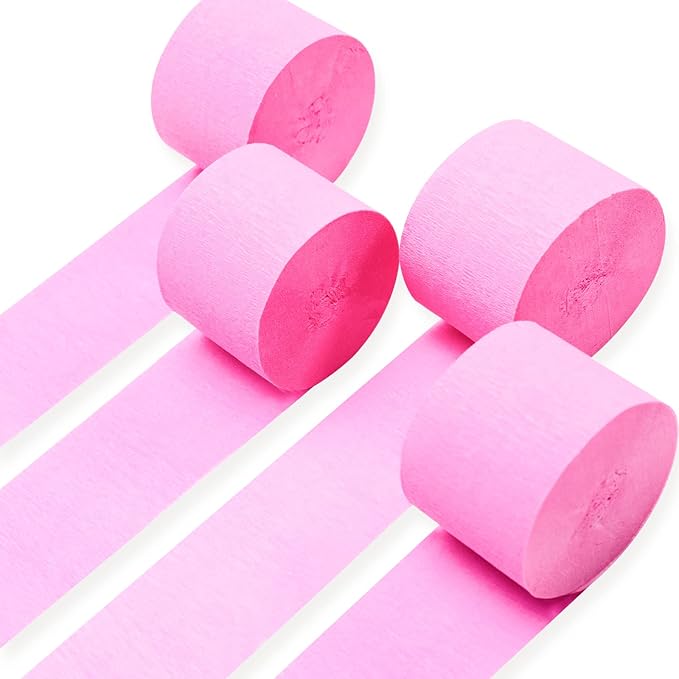 PartyWoo Crepe Paper Streamers 4 Rolls 328ft, Pack of Light Pink Crepe Paper for Party, Wedding, Birthday & Baby Shower Decorations (1.8 Inch x 82 Ft/Roll)