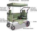 TMZ Collapsible Wagon Cart with Side-Opening Seat Conversion Design, Foldable Utility Wagon with 2 Seats, Heavy Duty Wagon 265 lbs Load Capacity (Green)