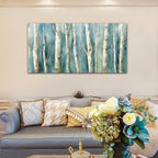 Birch Trees Canvas Wall Art - Abstract Birch Pictures for Wall Decor Modern Turquoise Canvas Painting Nature Printing Artwork for Living Room Bedroom Home Office Wall Decoration 29" x 58"
