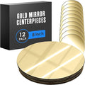 Houseables Gold Mirror Centerpieces For Tables, Round Mirrors For Centerpieces, Mirrored Trays, Round Table Plate Tray, Circle, Glass Charger, Wedding, Center Piece, Small, Base, Candle, 8 Inch, 12 PK