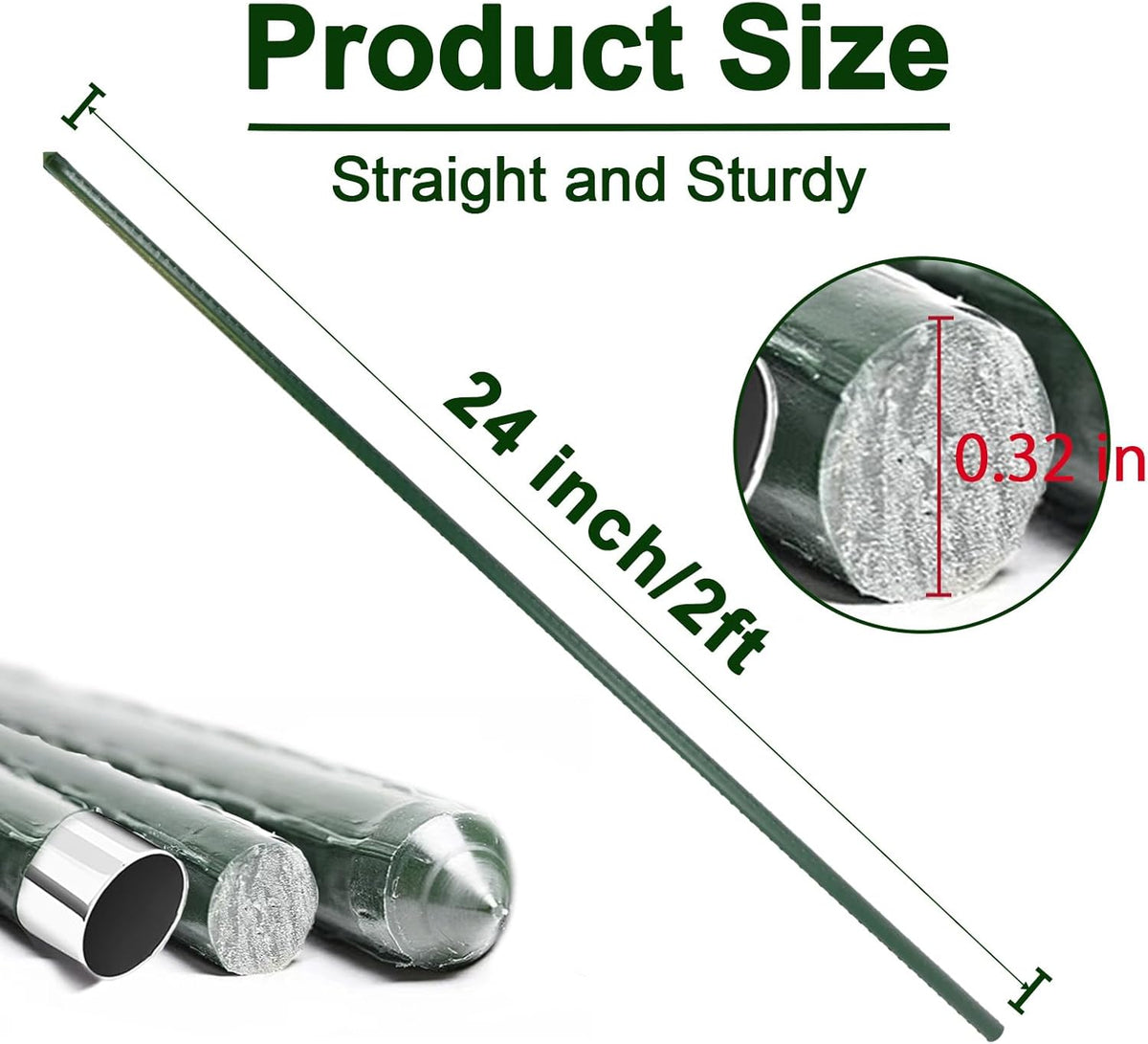 Garden Stakes 24 Inch, 2ft Metal Plant Stakes 30 Pack for Gardening and Farm, Plastic Coated Plant Support for Tomato, Cucumber, Bean, Flower, Potted More Climbing Plants