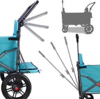 TMZ Collapsible Foldable Wagon Cart with Quick-Release Wheels and 2 Seats, Heavy Duty Wagon 265LBS Load Capacity for Camping Garden Shopping (Turquoise)