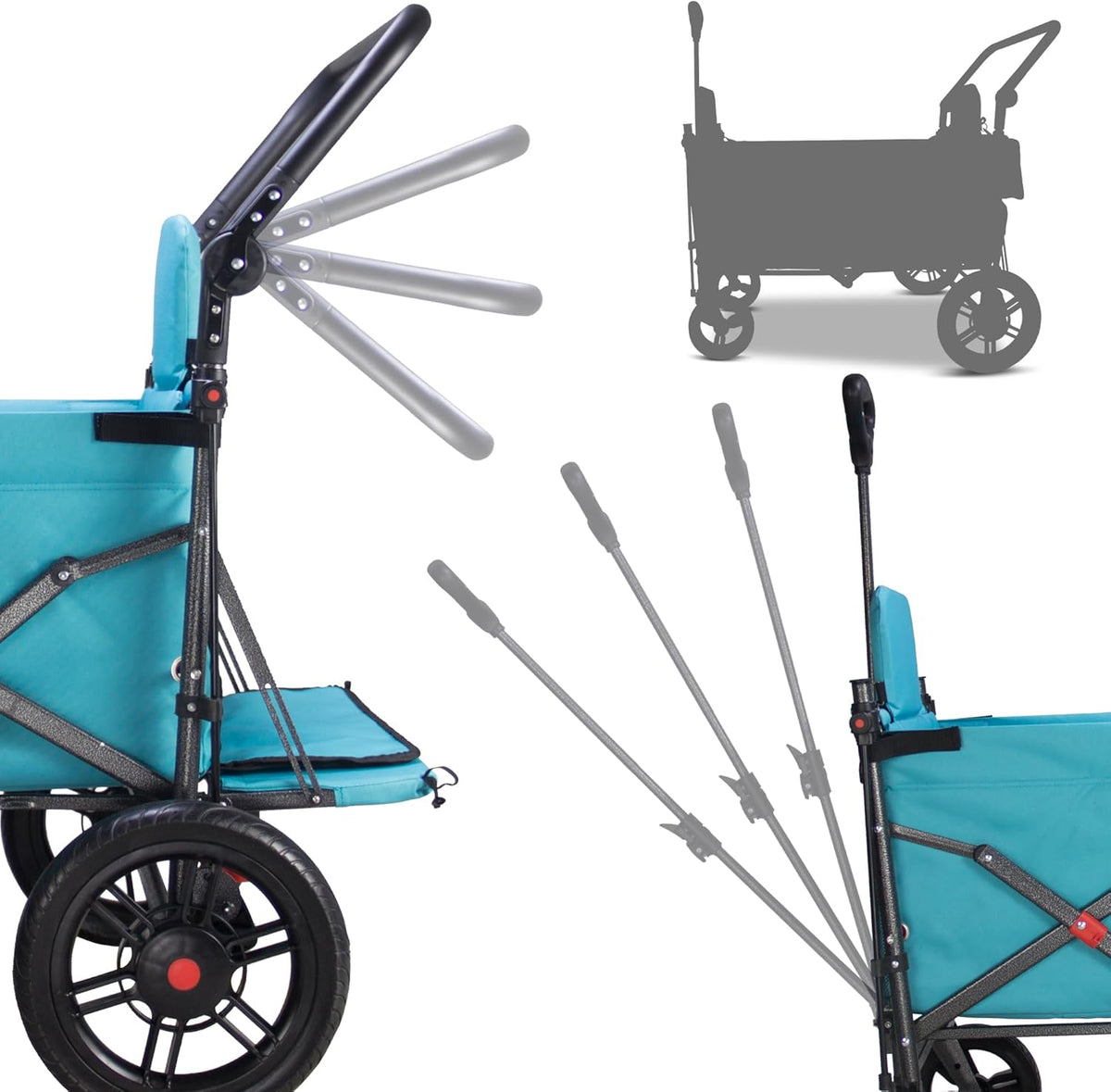 TMZ Collapsible Foldable Wagon Cart with Quick-Release Wheels and 2 Seats, Heavy Duty Wagon 265LBS Load Capacity for Camping Garden Shopping (Turquoise)