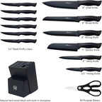 Knife Set, HUNTER.DUAL 15 Pcs Kitchen Knife Set with Block Self Sharpening, Dishwasher Safe, Anti-slip Handle, Black