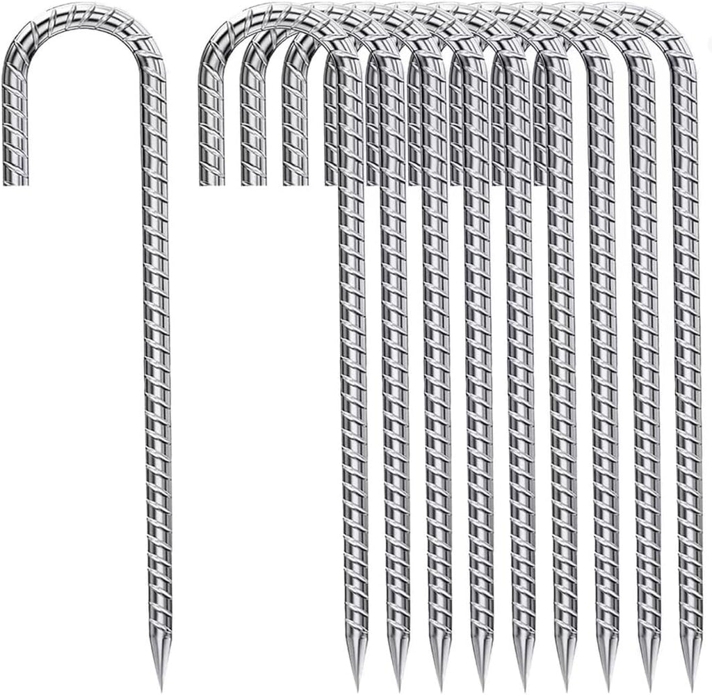 Rebar-Stakes-12-Inch, Ground Stakes Heavy Duty J-Hook Galvanized Anti-Rust Heavy Duty Ground Anchors for Garden Dog Fence Chicken Coop Christmas Decorations Deer Fence 12pcs