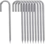 Rebar-Stakes-12-Inch, Ground Stakes Heavy Duty J-Hook Galvanized Anti-Rust Heavy Duty Ground Anchors for Garden Dog Fence Chicken Coop Christmas Decorations Deer Fence 12pcs