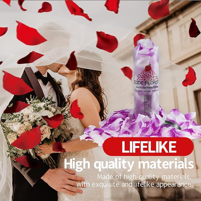 CODE FLORIST 1100 PCS Purple-White Silk Rose Petals for Valentine's Day,Romantic Night,Wedding,Proposal Anniversary Flower Decorations(Separated,Scented)