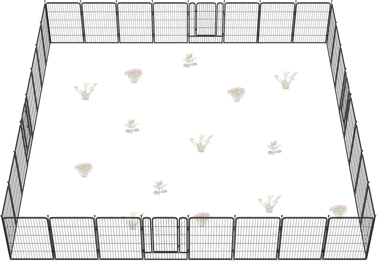 FXW Garden Fence Outdoor for The Yard – 40in(H) x 72.9ft(L) Heavy Duty Metal Animal Barrier for Dog and Rabbit, Decorative Dog Fence, 32 Panels, Black