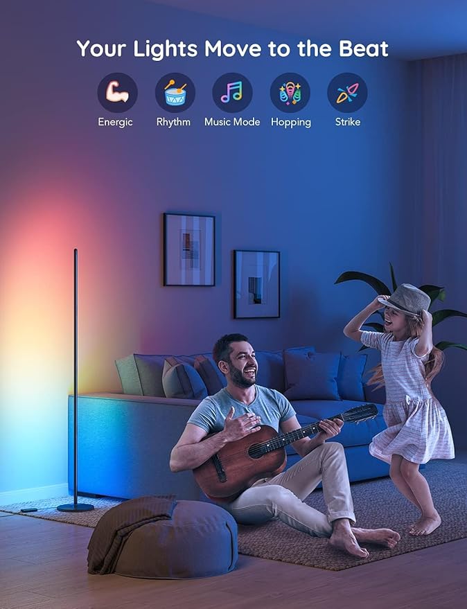 Govee RGBIC Floor Lamp Basic, LED Corner Lamp Works with Alexa, 1000 Lumen Smart Modern Floor Lamp with Music Sync and 16 Million DIY Colors, Color Changing Standing Lamp for Bedroom Living Room Black