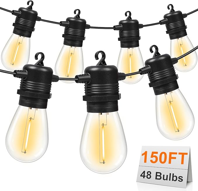 S14 LED Outdoor String Lights 150FT Patio Lights Outdoor Waterproof with 45+3 Shatterproof LED Bulbs, Hanging Backyard Lights for Outside Deck Patio Garden Balcony Decorations