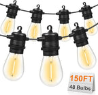 S14 LED Outdoor String Lights 150FT Patio Lights Outdoor Waterproof with 45+3 Shatterproof LED Bulbs, Hanging Backyard Lights for Outside Deck Patio Garden Balcony Decorations