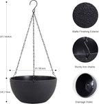 Meowell 8 inch Small Hanging Planters Plant Pots for Indoor Outdoor Plants, 2 Pack Hanging Flower Pots with Drainage Holes and Chain for Garden Porch, Plastic Hanging Baskets for House Plants, Black
