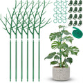 NiHome 28" Plant Support Stakes Set of 6 for Indoor & Outdoor Garden, Durable UV-Resistant Stakes with 12 Orchid Clips, 12 Circular Clips & 6 Ft Plant Tie for Climbing Plants, Vines & Shrubs (Green)