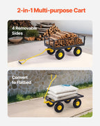 VEVOR 900 Lbs Heavy Duty Steel Garden Cart, Garden Wagon Cart on Wheels, Outdoor Metal Yard Utility Wagon Carts with 10" Tires and Mesh Removable Sides(Convert to Flatbed) and 180°Rotating Handle