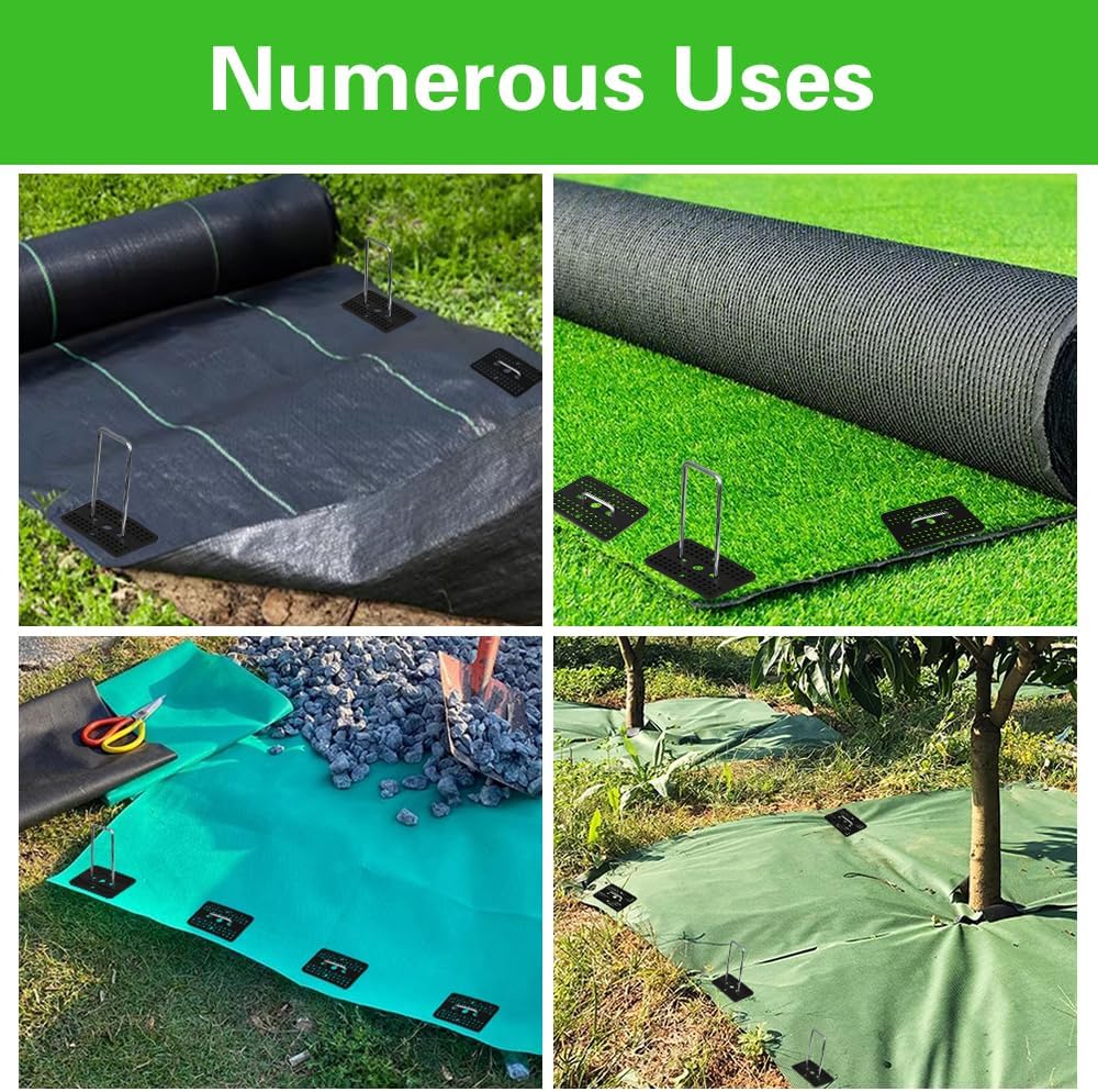 Bakulyor 100 Pcs Landscape Staples + 100 Pcs Gasket, 6 Inch Garden Stakes Staples 11 Gauge U Shaped Galvanized Lawn Landscape Pins, Heavy Duty Yard Ground Pin for Weed Barrier Sod Fabric Decorations