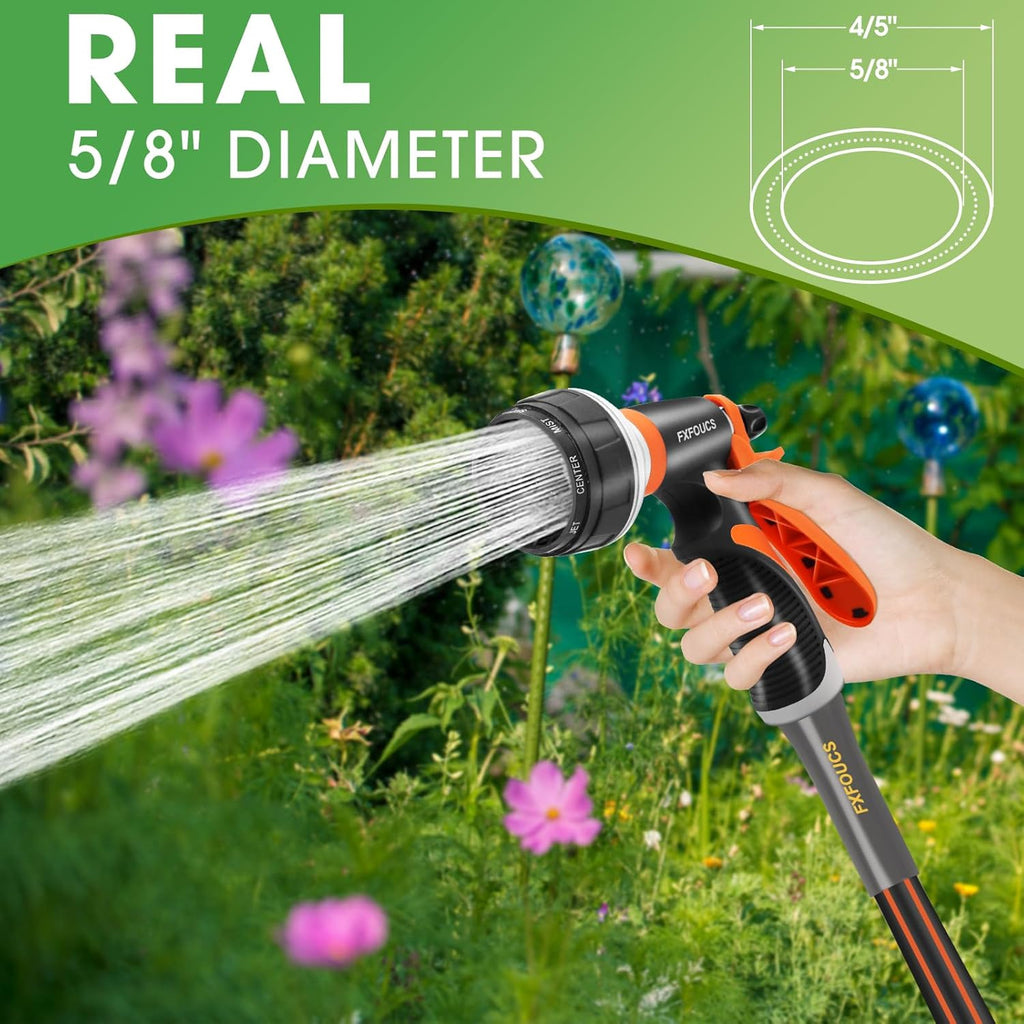 Heavy Duty Garden Hose – 5/8 Inch Flexible, Lightweight Hybrid Hose with 600 PSI Burst Pressure, Swivel Handle, and Durable Copper Male/Female Fittings (Black with hose sprayer, 50FT)