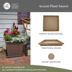 The HC Companies 14 Inch Accent Square Plant Saucer, Lightweight UV-Resistant Plastic Outdoor & Indoor Flower Pot Tray, 2-Pack Plant Pot Trays for Garden & Home Decor, Sandstone