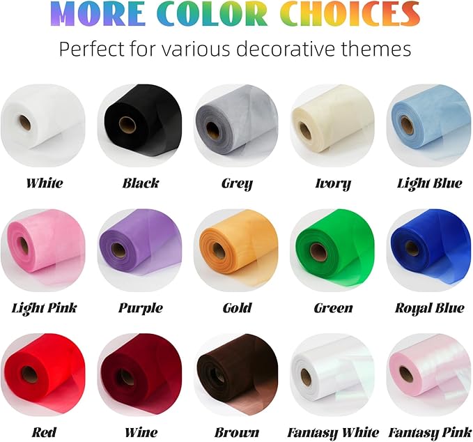 Crystal Organza Fabric Tulle 11 Inch by 50 Yards Sheer Tulle Rolls for DIY Craft Wedding Party Baby Shower Decor Gift Wrapping Party Supplies (Purple)