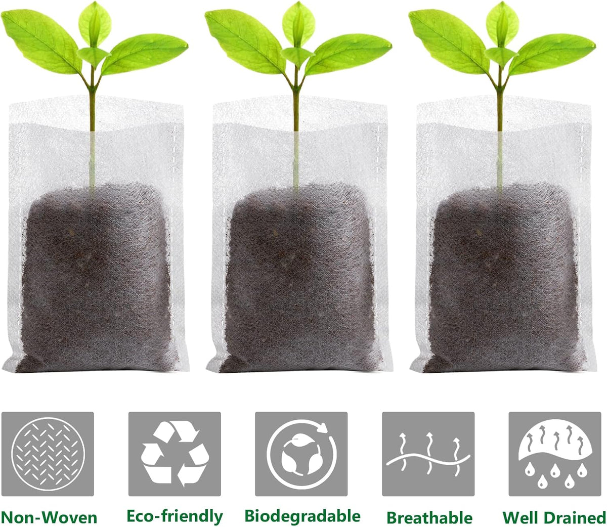 GREANER 200PCS Plant Nursery Bags, 3.5"x4.7" Biodegradable Non-Woven Fabric Plant Seeding Grow Bags, Vegetables Fabric Plant Seedling Pots, Transplant Pots Grow Pouch, Home Garden Supply