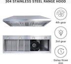 CHETTO C Stainless Steel Range Hood Cover with Quiet Vent Hood Insert Custom Handcrafted Metal Kitchen Fan with Towel Rack LED Light 42"W x27"D x51"H Brushed Stainless Steel Island Mount