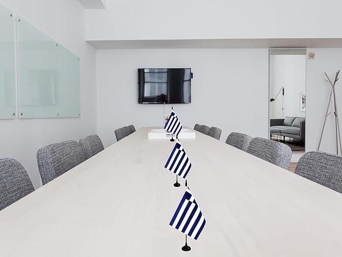 Greece Desk Flag, 12 Pack Greek Table Office Flag with Black Solid Pole and Stand Base, International Country Flag, Festival Celebration, Classroom Meeting Desktop Decor (Greece)