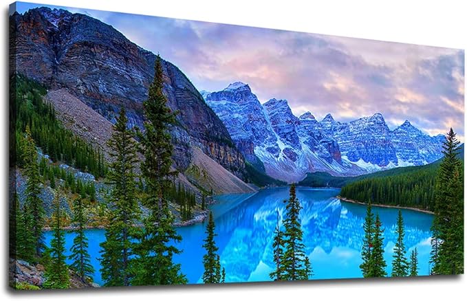 Banff National Park Canvas Wall Art for Living Room Wall Decor Nature Landscape Canvas Picture Blue Sky Mountain Forest Canvas Print Artwork Office Home Wall Decoration Framed Ready to Hang 24" x 48"