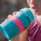 InchBug Orbit Labels - Baby Bottle Name Labels for Daycare, Sippy Cup Bands - Engraved Silicone, Reusable, Dishwasher Safe, White Contrasting Personalization, 4-Pack (Flamingo Pink)
