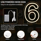 Number 6 LED Neon Sign Backdrop Birthday Party Decoration, 11.3" 11.3" Height Warm White Marquee Six Numbers Light Up Sign for Wedding Anniversary Window Wall Table, Indoor Battery Operated or USB