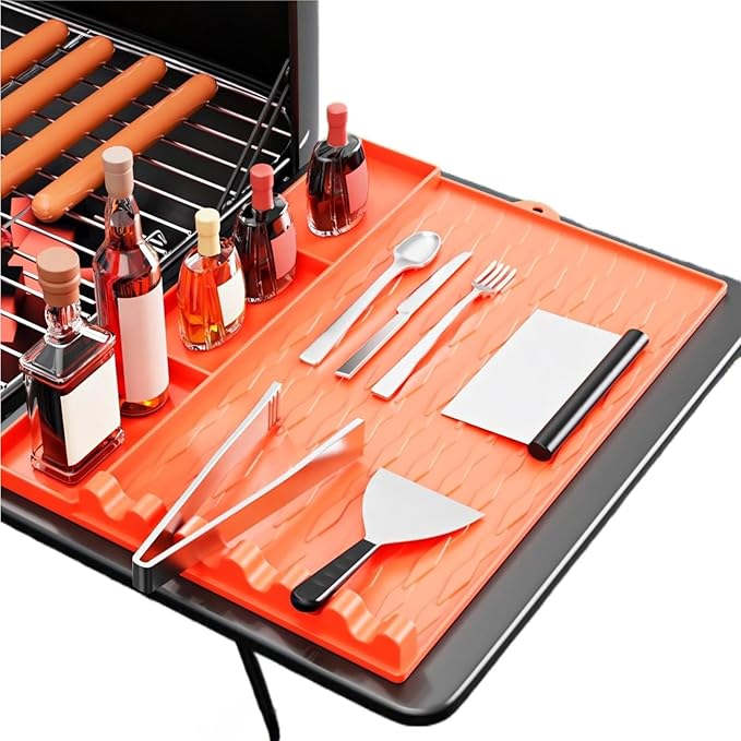 Silicone Grill Mat for Blackstone/Kitchen Countertop, Large Size Griddle Mat Compatible with Blackstone, Non-Slip Silicone Grill Mat, BBQ Side Shelf Mat Grill Pad (Orange)