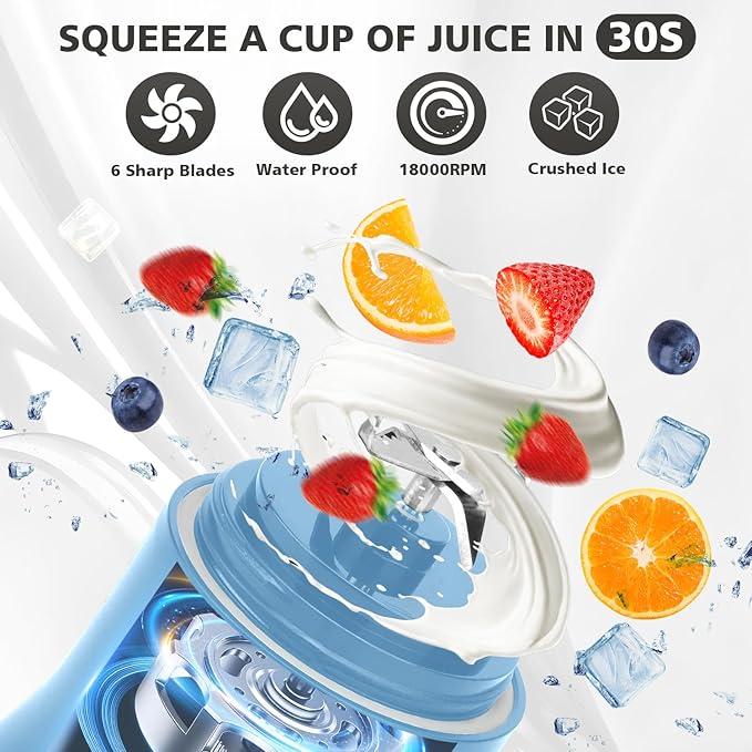 Portable Blender for Shakes and Smoothies- Personal Juicer 20 OZ Electric Protein Shaker Bottle with Insulated Sleeve, USB-C Rechargeable,Travel Lid-Small Blender Cup for Kitchen, Office, Gym,Travel